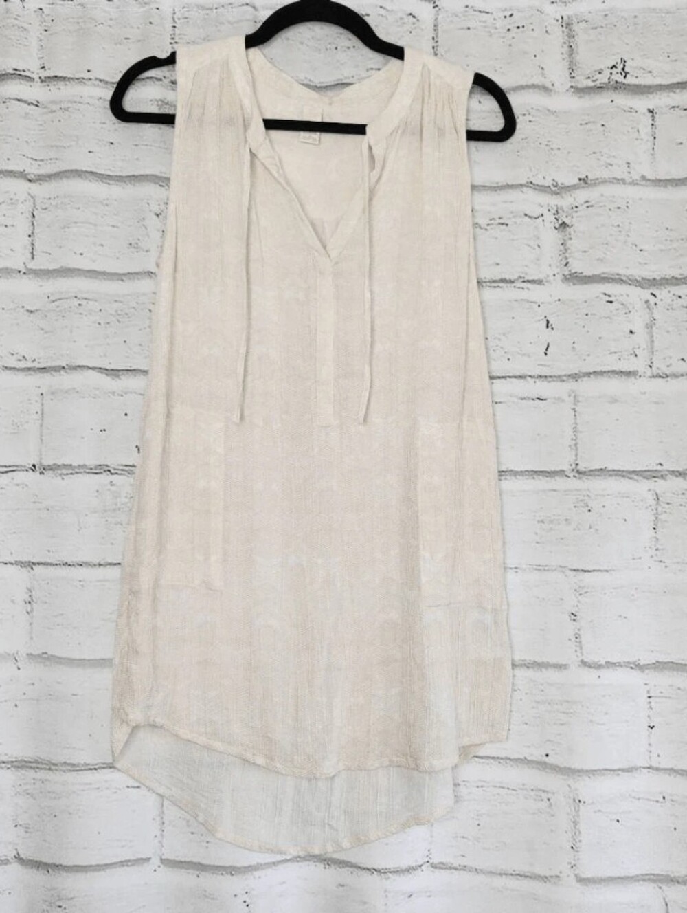 Prana Breathe Women's Natassa Crinkle Cream Sleeveless High Low Tunic Top XL